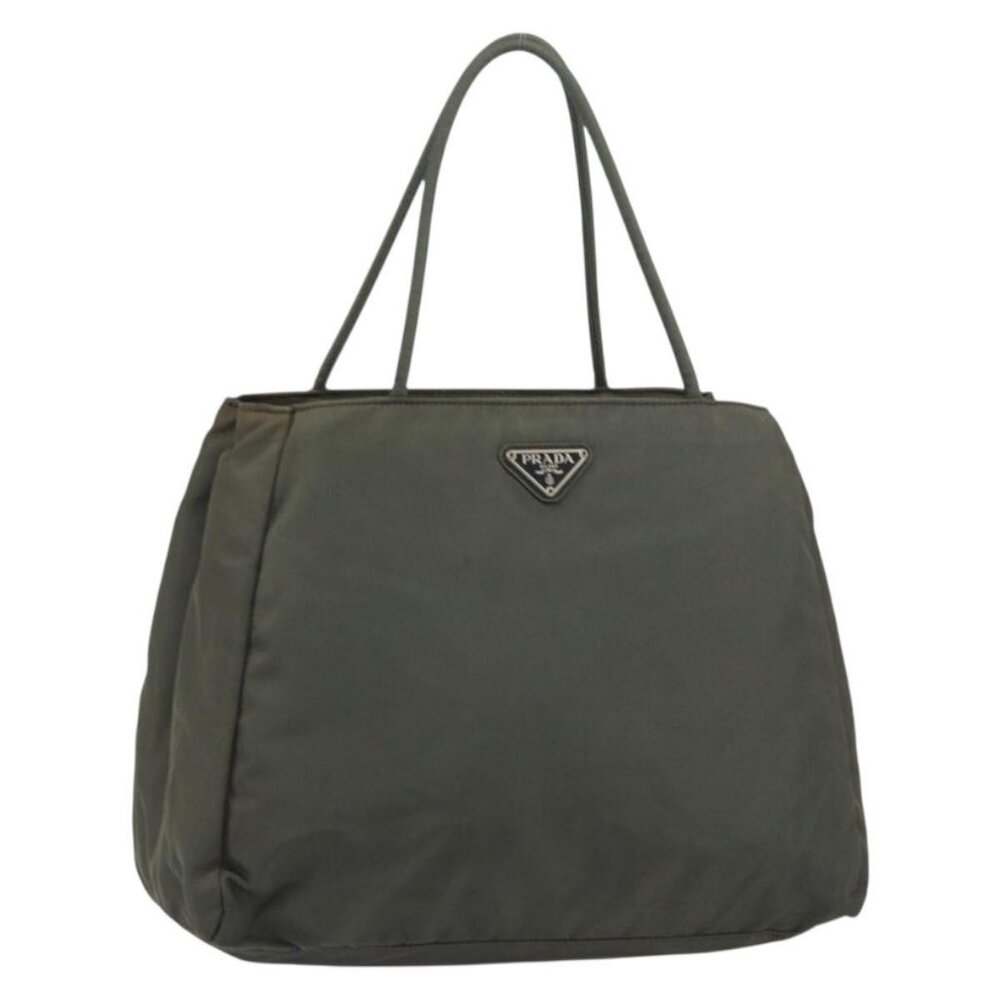 PRADA Hand Bag Nylon Khaki Silver Auth ti3533 - Picture 1 of 16
